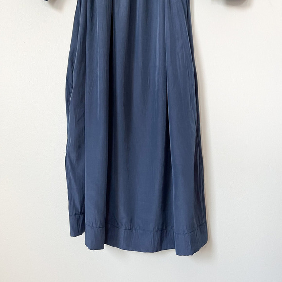 Mersea Tulum Ruffle Mini Dress Navy Blue Womens Small Pockets Off Shoulder - Picture 4 of 12